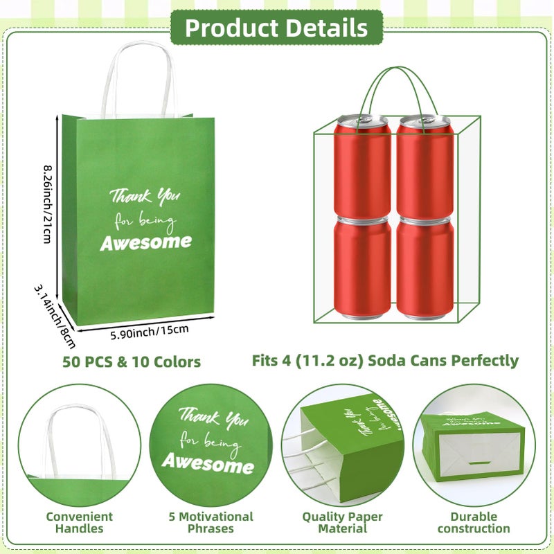Tarevaniwa 100 Pcs Christmas Employee Appreciation Gift Bags Bulk - Include 50 Paper Bags with Handles (8.3x5.9x3.1 Inch) and 50 Tissue Paper, Gifts for Coworkers, Team, Staff, Offices, Thank You Gift (Colorful) - Image 2