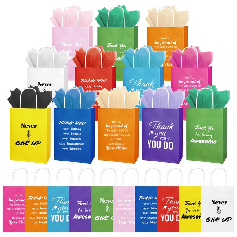 Tarevaniwa 100 Pcs Christmas Employee Appreciation Gift Bags Bulk - Include 50 Paper Bags with Handles (8.3x5.9x3.1 Inch) and 50 Tissue Paper, Gifts for Coworkers, Team, Staff, Offices, Thank You Gift (Colorful) - Image 1