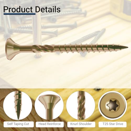 HOLIANSENG Deck Screws 2-1/2 Inch, #10 x 2-1/2, 5lb, 385Pcs Rust Resistant, Brown Epoxy Coated, Outdoor Screws, Torx/Star Drive, T25 Bit - Image 2