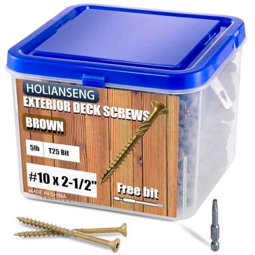 HOLIANSENG Deck Screws 2-1/2 Inch, #10 x 2-1/2, 5lb, 385Pcs Rust Resistant, Brown Epoxy Coated, Outdoor Screws, Torx/Star Drive, T25 Bit - Image 1