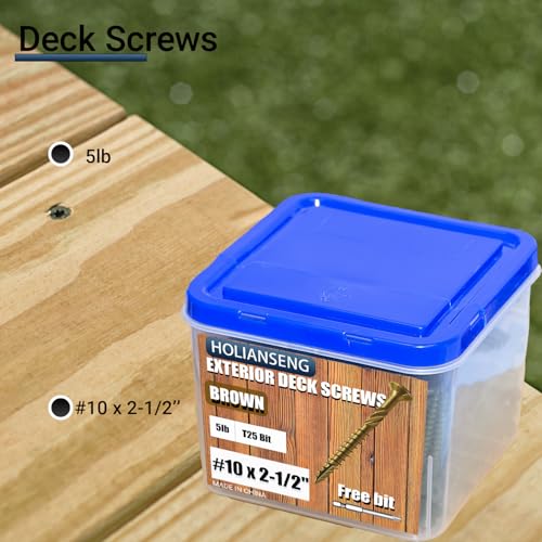 HOLIANSENG Deck Screws 2-1/2 Inch, #10 x 2-1/2, 5lb, 385Pcs Rust Resistant, Brown Epoxy Coated, Outdoor Screws, Torx/Star Drive, T25 Bit - Image 4