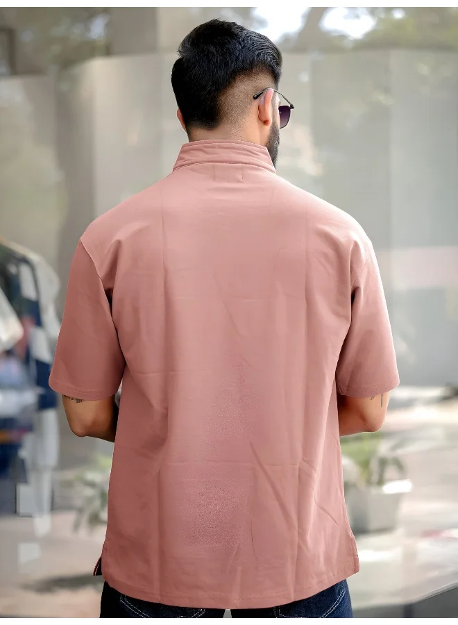 Maniac  Maniac Mens solid henley neck 3/4th sleeve onion and white half zipper cotton t-shirt for Men | Best Price UAE