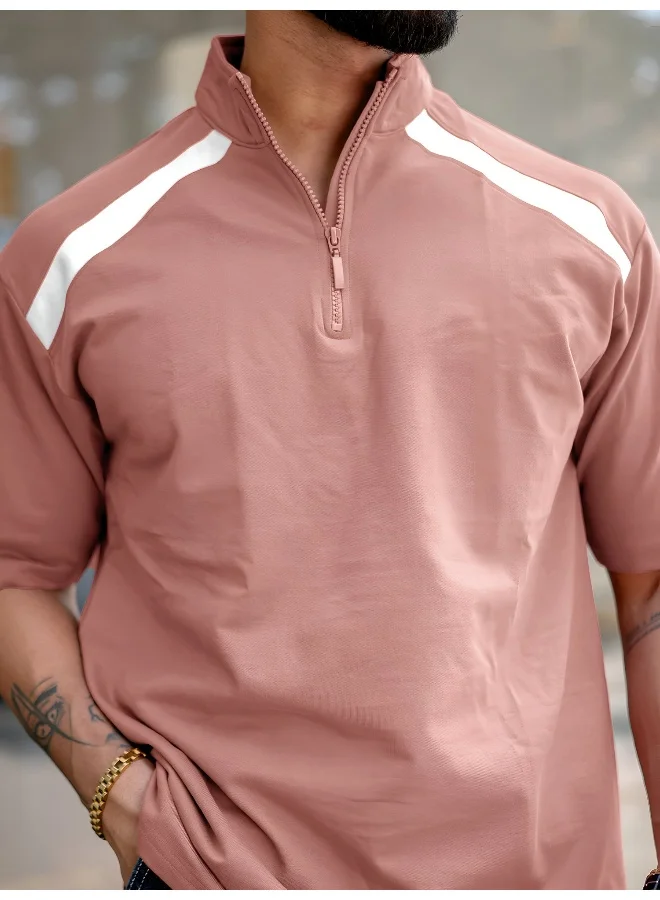 Maniac  Maniac Mens solid henley neck 3/4th sleeve onion and white half zipper cotton t-shirt for Men | Best Price UAE