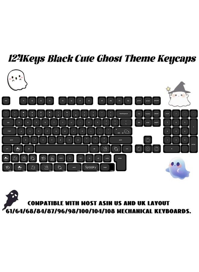 Gliging MOA Profile Keycaps, Black Minimalist Keycaps, 124 Keys Cute Ghost Themed Keycap Set, Custom Dye-Sublimation Key Cap for Cherry MX Switches Mechanical Keyboard - Image 3