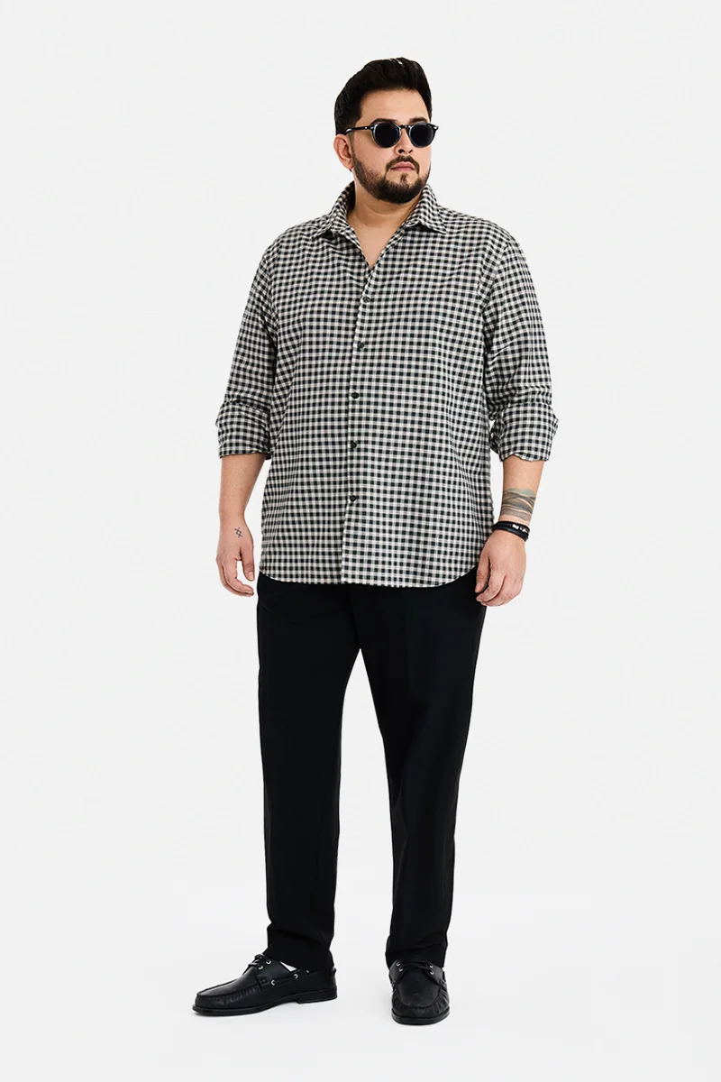 سنيتش Dark Green Checkered Long Sleeve Regular Fit Plus Size Shirt