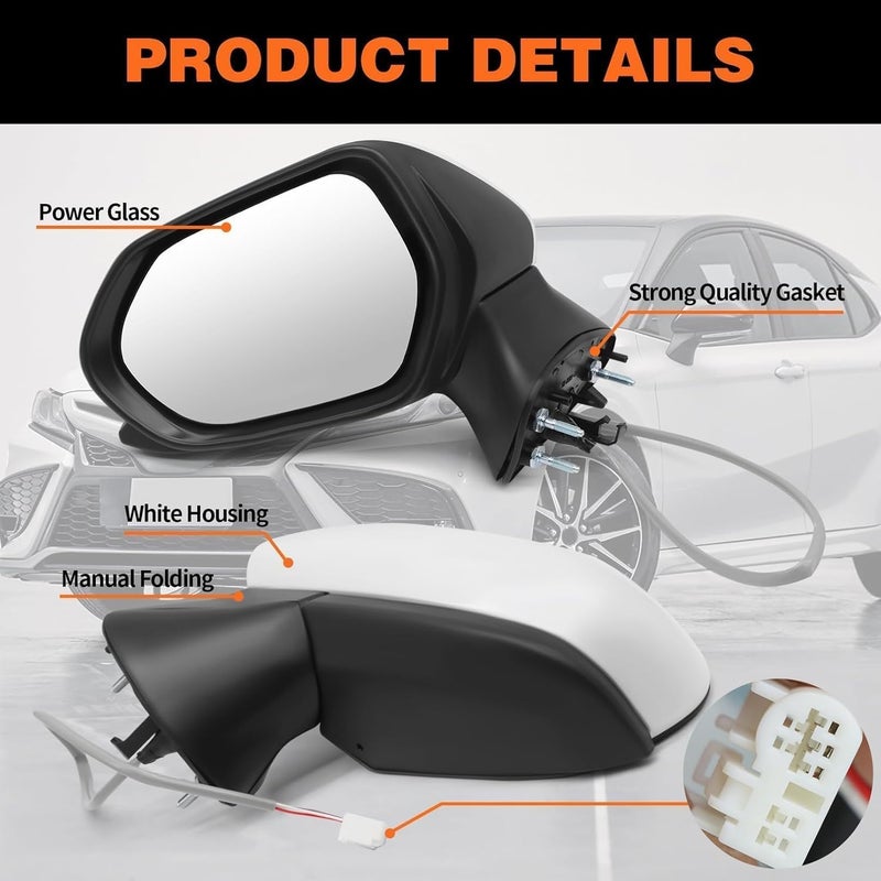 Aspaton Left Driver Side Mirror Assembly for Camry 2018-2024 with Power Glass - Image 2
