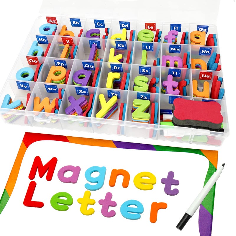 HELLOCUBE Classroom Magnetic Alphabet Letters ABC 237 Pcs Letters Numbers Pattern with Side Magnetic Board Foam for Kids Spelling Learning