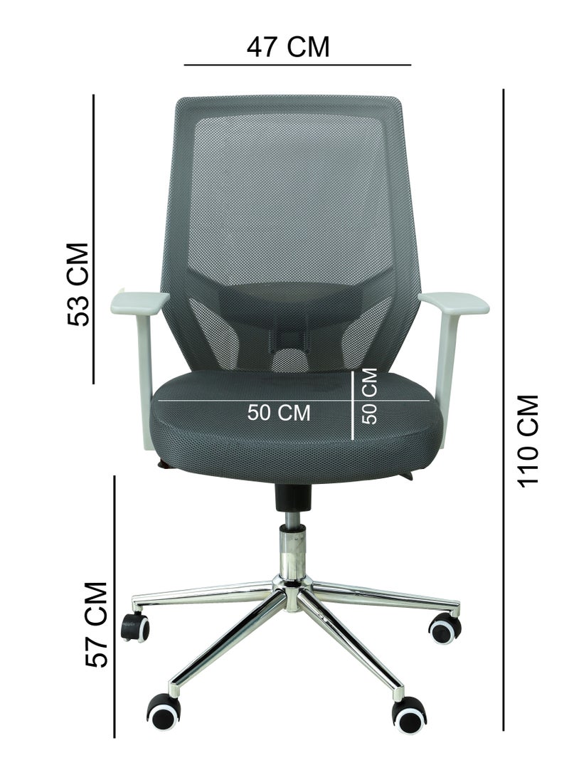 AFT - Sleek 3-Piece Office Furniture Set. Ergonomic Mesh Chair, Spacious Desk with Storage, Tall Bookshelf – Ideal for Productivity and Organized Workspaces. This modern 18mm MDF desk offers a spacious work surface perfect for multitasking, making it ideal for computer setups, writing tasks, or creative projects. White/Gray Tabletop (Arfan) - Image 1