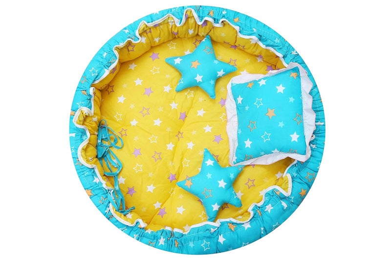 Fareto Baby Super Soft Microfibre Reversible Nest Cum Bed & Reversible Blanket Cum Comforter for 0-1 Years (Star Blue & Aqua Blue, L-58Inchs & B-42Inchs) - Image 4