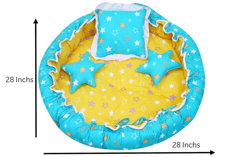 Fareto Baby Super Soft Microfibre Reversible Nest Cum Bed & Reversible Blanket Cum Comforter for 0-1 Years (Star Blue & Aqua Blue, L-58Inchs & B-42Inchs) - Image 2