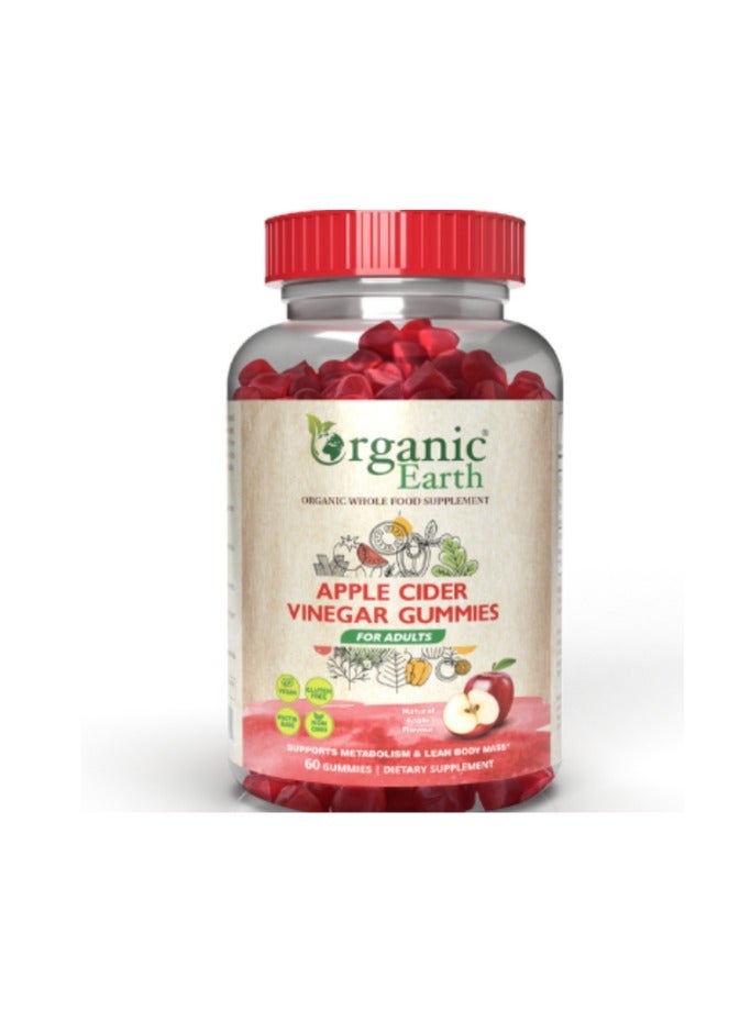 Organic Earth Apple Cider Vinegar Gummies for Adults – 60 Gummies, Supports Digestion & Metabolism