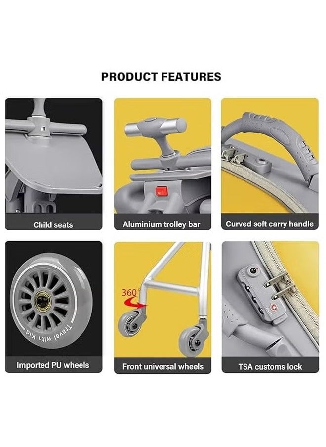 BLOOMING TIME - Kid's Trolley Suitcase Can Sit (Gray/Yellow） - Image 1