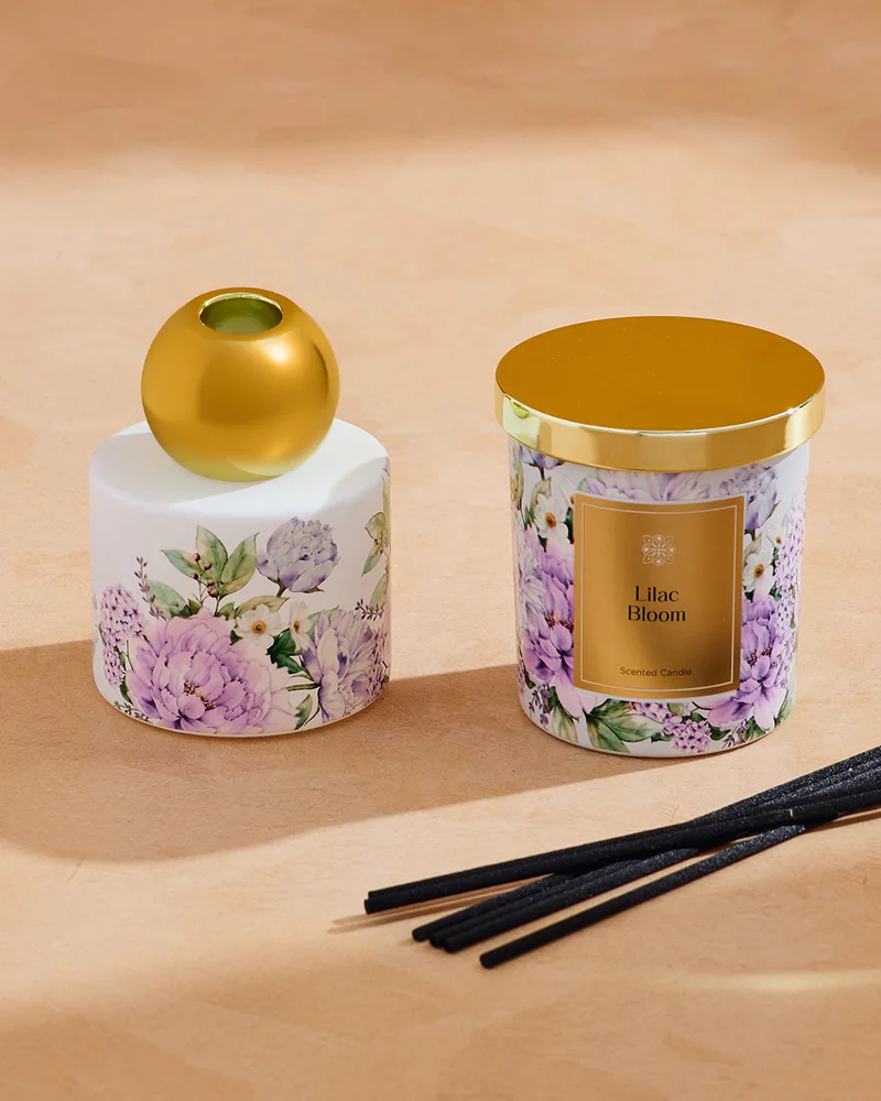 REDTAG Lilac and Gold Bloom 2 Piece Candle and Reed Diffuser Gift Set