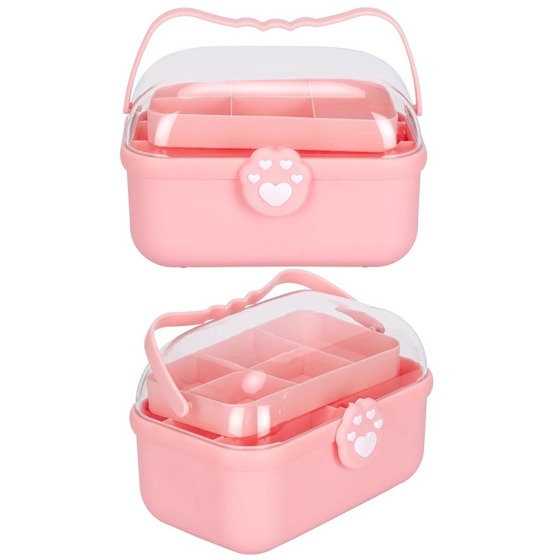 IMUU Jewelry Organizer Portable Box With Handle ABS Plastic Portable 2 Layer Storage Box With Lid Hair Accessories Box Large Capacity Multiple Compartments For Medicine Nail Hair Accessorie - Image 5