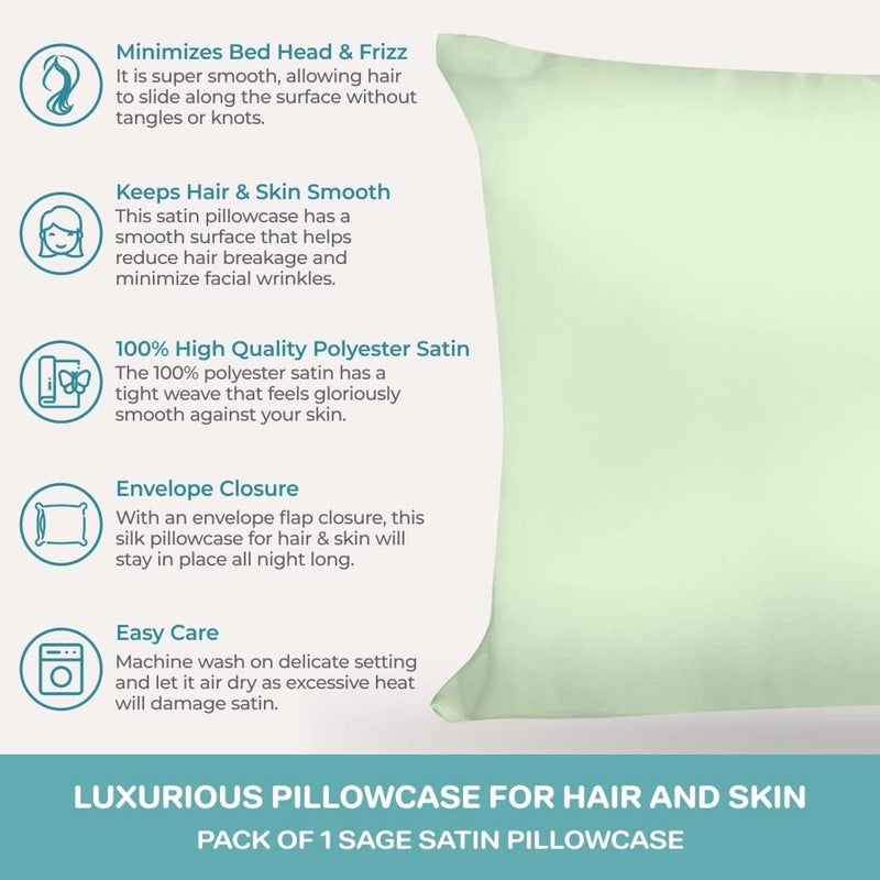 Spasilk Satin Pillowcase for Hair and Face, Satin Pillowcase, King Sized - Sage Pillowcase - Image 4