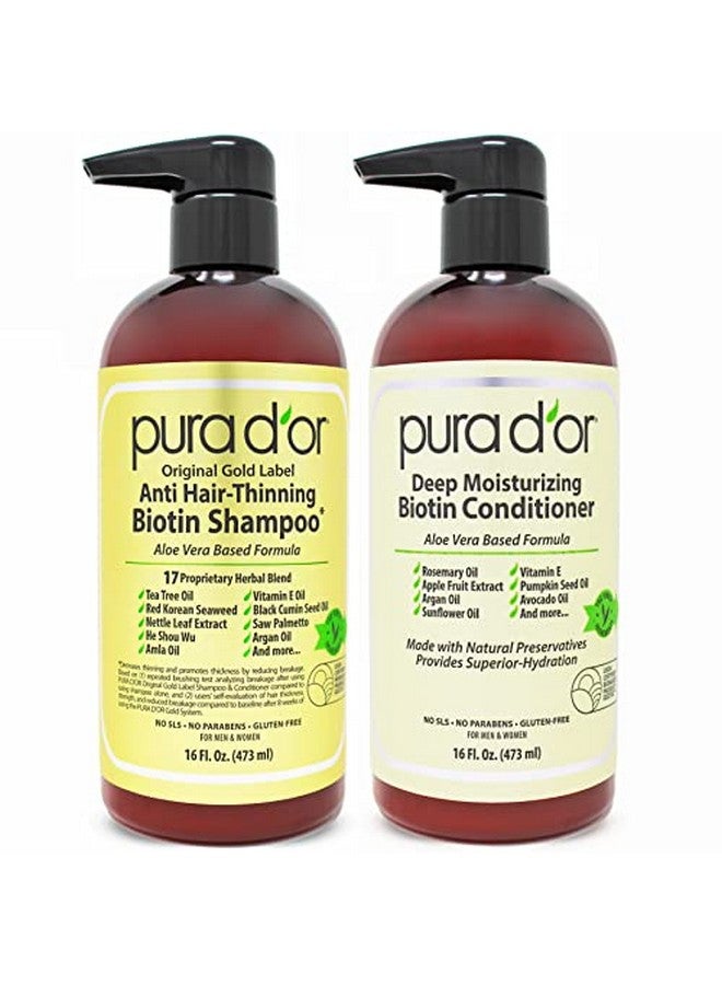 Pura d'or Antithinning Biotin Shampoo And Conditioner Natural Earthy Scentclinically Tested Proven Results Dht Blocker Thickening Products For Women & Menoriginal Gold Label Hair Care Set 16Oz X2 - Image 1