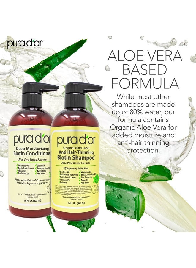 Pura d'or Antithinning Biotin Shampoo And Conditioner Natural Earthy Scentclinically Tested Proven Results Dht Blocker Thickening Products For Women & Menoriginal Gold Label Hair Care Set 16Oz X2 - Image 5
