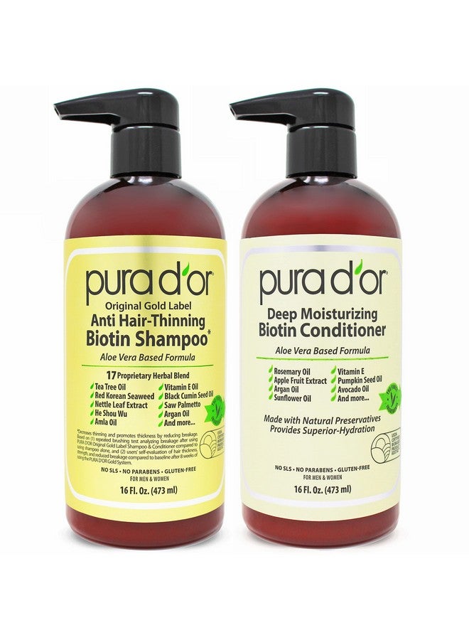 Pura d'or Antithinning Biotin Shampoo And Conditioner Natural Earthy Scentclinically Tested Proven Results Dht Blocker Thickening Products For Women & Menoriginal Gold Label Hair Care Set 16Oz X2 - Image 2