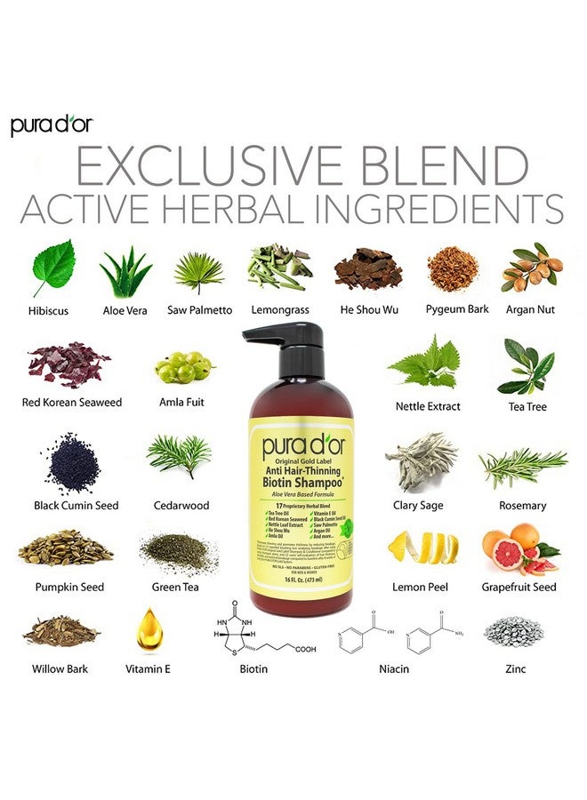 Pura d'or Antithinning Biotin Shampoo And Conditioner Natural Earthy Scentclinically Tested Proven Results Dht Blocker Thickening Products For Women & Menoriginal Gold Label Hair Care Set 16Oz X2 - Image 4