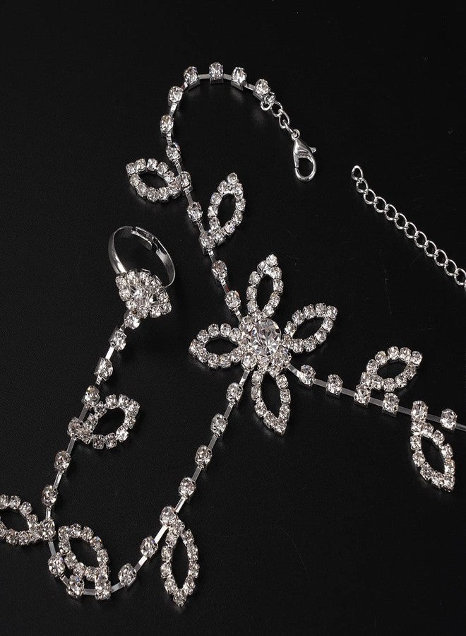Chargances Boho Rhinestone Foot Chain with Toe Ring Crystal Barefoot Sandals Ankle Bracelet Beach Wedding Ankle Chain Jewelry for Women(1 Piece) (Silver) - Image 4