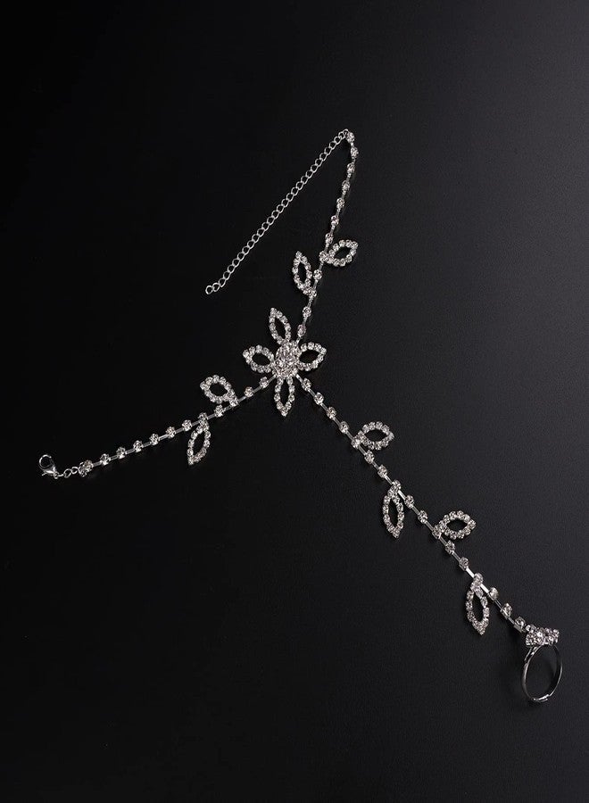 Chargances Boho Rhinestone Foot Chain with Toe Ring Crystal Barefoot Sandals Ankle Bracelet Beach Wedding Ankle Chain Jewelry for Women(1 Piece) (Silver) - Image 3