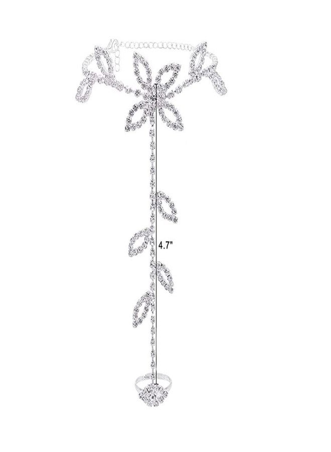Chargances Boho Rhinestone Foot Chain with Toe Ring Crystal Barefoot Sandals Ankle Bracelet Beach Wedding Ankle Chain Jewelry for Women(1 Piece) (Silver) - Image 5