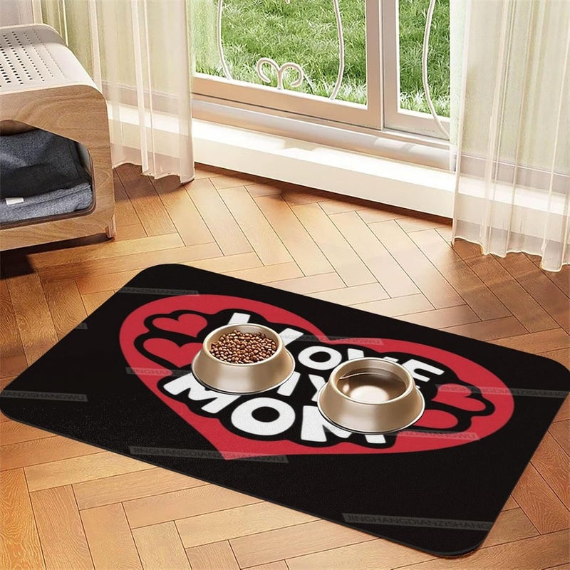 Pet Feeding Mat Happy Mother's Day Floral Gift for Mom Ij Dog Food Mat for Food Water No Stains Quick Dry Dispenser Cat Bowl Mats Messy Drinkers 24x16In - Image 1