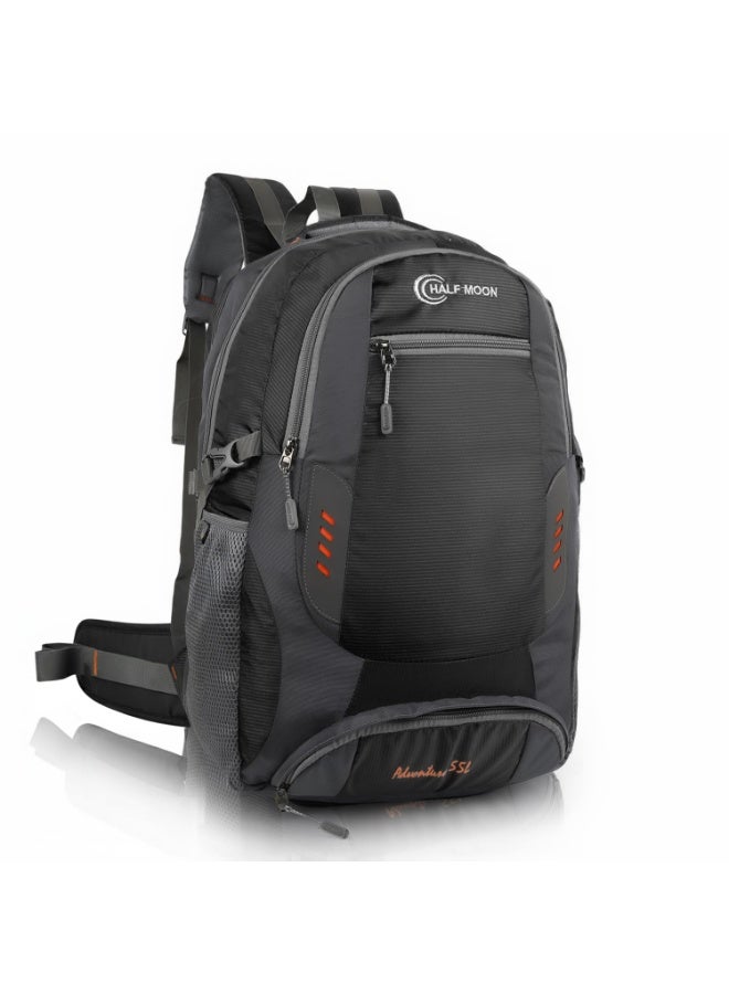 هاف مون Half Moon Extra Large Size 55L Waterproof 6 Compartment Rucksack Bags/Trekking Bags, Polyester Black | With Laptop Compartment & Rain Cover | For Trekking, Hiking, Travel Backpack For Unisex - Image 1