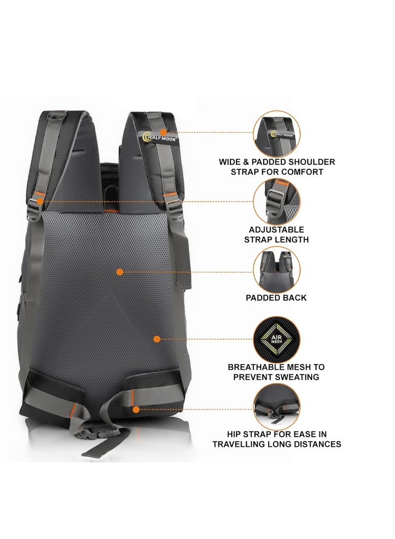 هاف مون Half Moon Extra Large Size 55L Waterproof 6 Compartment Rucksack Bags/Trekking Bags, Polyester Black | With Laptop Compartment & Rain Cover | For Trekking, Hiking, Travel Backpack For Unisex - Image 4