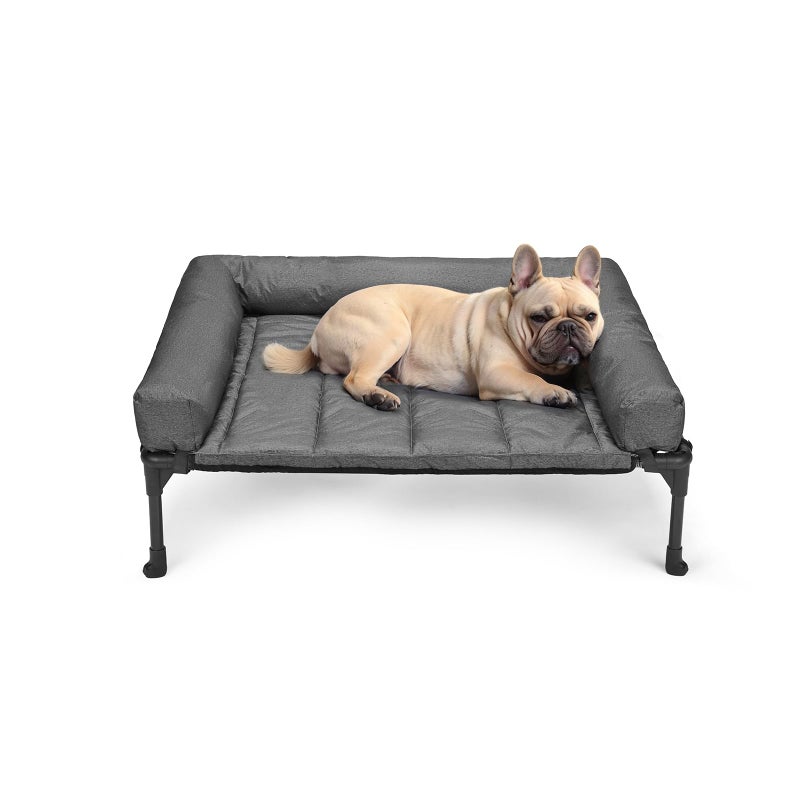 Veehoo Cooling Elevated Dog Bed Add Removable Waterproof Bolster Cushion Mat, Raised Pet Cot with Breathable Teslin Mesh, No-Slip Feet, Dog Sofa Bed for Indoor Outdoor, Medium, Black Silver - Image 1