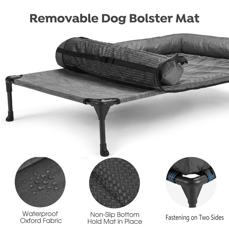 Veehoo Cooling Elevated Dog Bed Add Removable Waterproof Bolster Cushion Mat, Raised Pet Cot with Breathable Teslin Mesh, No-Slip Feet, Dog Sofa Bed for Indoor Outdoor, Medium, Black Silver - Image 4