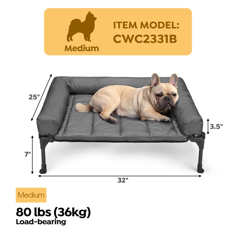 Veehoo Cooling Elevated Dog Bed Add Removable Waterproof Bolster Cushion Mat, Raised Pet Cot with Breathable Teslin Mesh, No-Slip Feet, Dog Sofa Bed for Indoor Outdoor, Medium, Black Silver - Image 2