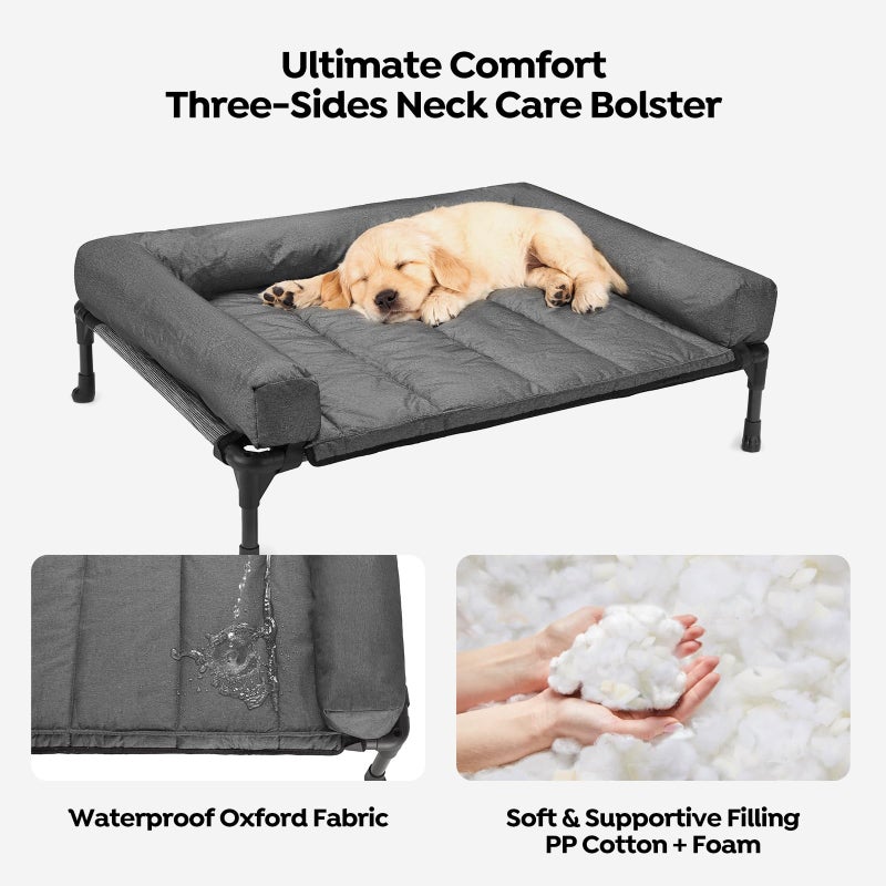 Veehoo Cooling Elevated Dog Bed Add Removable Waterproof Bolster Cushion Mat, Raised Pet Cot with Breathable Teslin Mesh, No-Slip Feet, Dog Sofa Bed for Indoor Outdoor, Medium, Black Silver - Image 3
