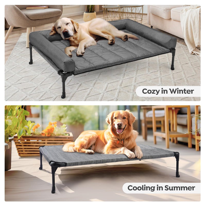 Veehoo Cooling Elevated Dog Bed Add Removable Waterproof Bolster Cushion Mat, Raised Pet Cot with Breathable Teslin Mesh, No-Slip Feet, Dog Sofa Bed for Indoor Outdoor, Medium, Black Silver - Image 5
