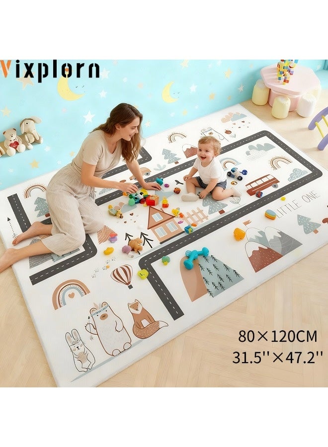 Vixplorn Newborn play mat/children's rug, children's toy car rug, cute children's rug, children's non-slip floor mat, children's playroom/bedroom educational play rug, children's educational and fun rug 80×120 cm - Image 1