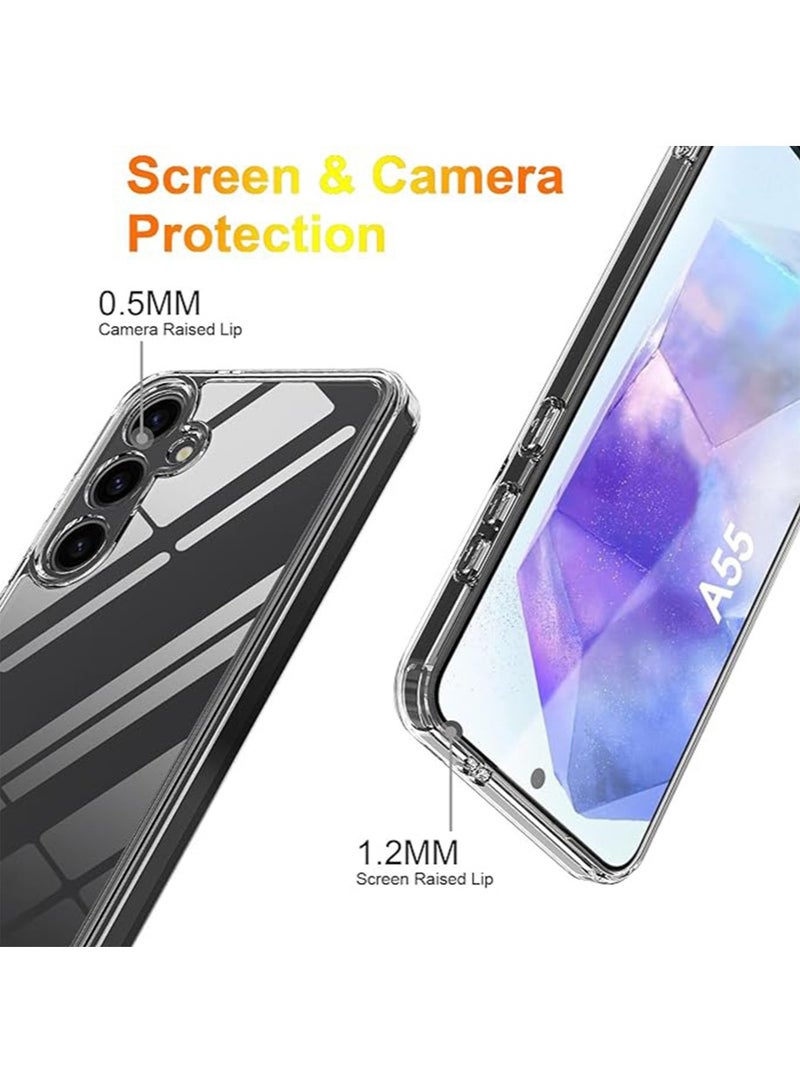 Clear Phone Case for Samsung Galaxy A-55 5G, Flexible TPU frame and PC Back Protective Slim Phone Cover, Anti-Fingerprints