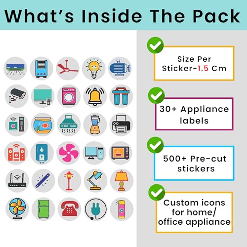 SWAGSTATION Colorful Switch Board Stickers | 500+ Precut Labels with 30+ Icons for Home Use | Fan Light AC Fridge Button Sticker Set | Bright & Bold Decorative Stickers for Switch Panel Labeling - Image 5