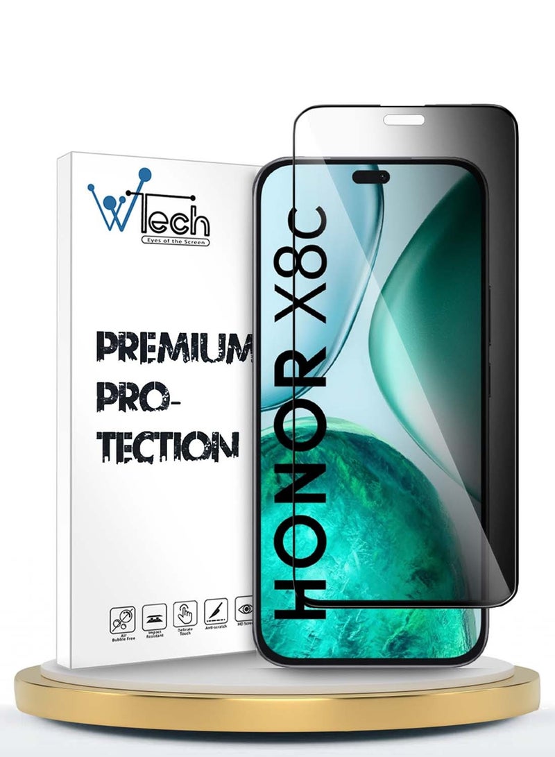 Wtech Honor X8c 4G 2025 Premium E2E Series Privacy Full Glue Full Cover Tempered Glass Screen Protector (MSGECP) - Clear/Black - Image 1