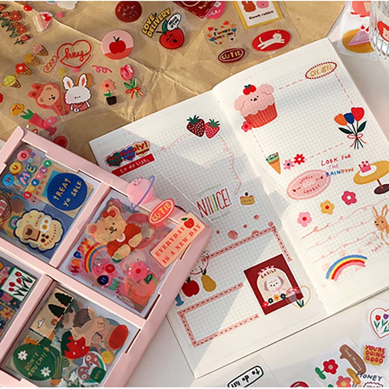 Doraking 100 Sheets Kawaii Sticker Set, Doraking Cute Cartoon Stickers Transparent Decorative Stickers Decal Pack for Phone Cases Laptops Art DIY Crafts Album Bullet Journals Planner Scrapbook - Image 5