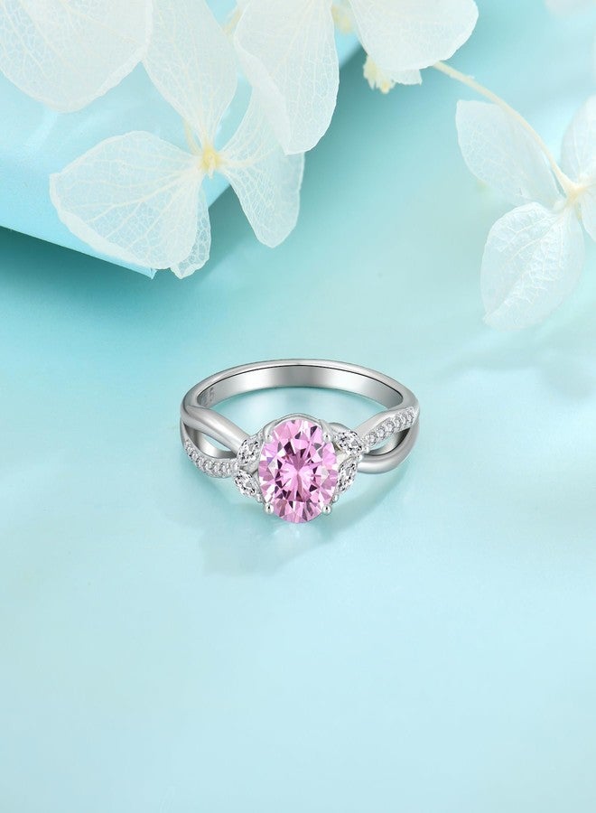 FJ Infinity Promise Ring for Her 925 Sterling Silver 18K White Gold Plated Engagement Wedding Ring Pink Tourmaline October Birthstone Jewelry Rings for Women Size 5 - Image 4