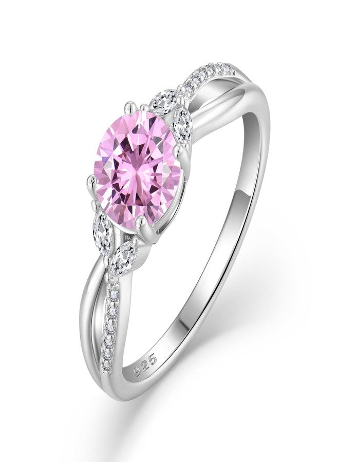 FJ Infinity Promise Ring for Her 925 Sterling Silver 18K White Gold Plated Engagement Wedding Ring Pink Tourmaline October Birthstone Jewelry Rings for Women Size 5 - Image 1