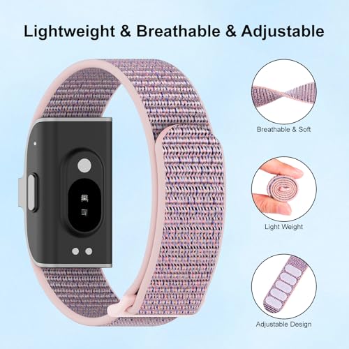 Vigamen Nylon Loop Sport Hume Band Replacement Strap Compatible with Hume Band,Adjustable Soft Wrist Bands for Women Men,Breathable Wristband for Hume Health Band Fitness Tracker,Pink Sand - Image 2