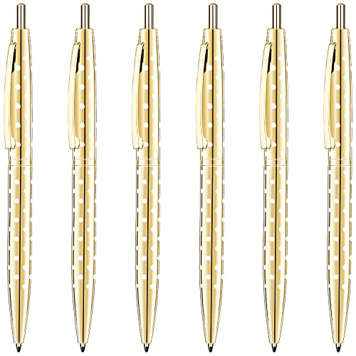 Unibene 6 Pack Cute Dot & Gold Click Ballpoint Pens -1.0mm Medium Point Black Ink with 6 Stainless Steel Refills for Business Office Students Teachers Wedding Christmas - Image 1