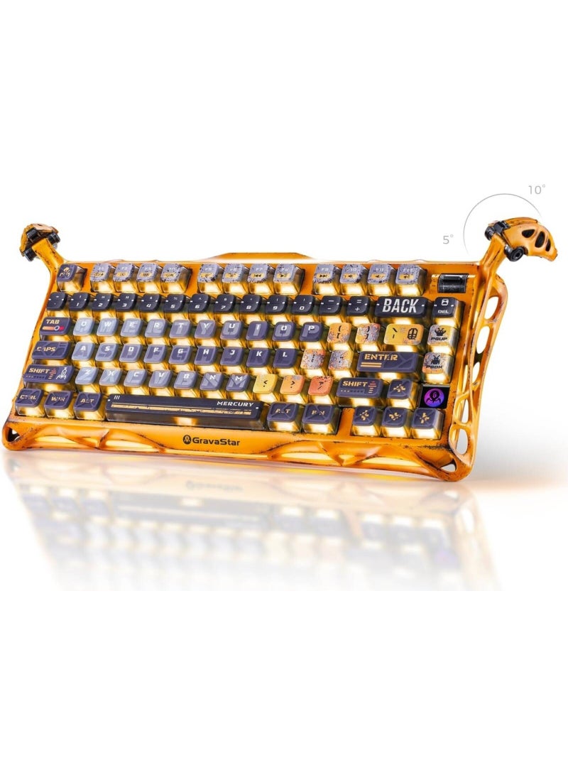 جرافا ستار لوحة مفاتيح الألعاب الميكانيكية اللاسلكية الخاصة Mercury K1 Pro إصدار خاص 75% ، مفاتيح Kailh Speedy Mint القابلة للتبديل الساخن ، إضاءة RGB ، هيكل من سبائك الألمنيوم مثبت على حشوة ، مفاتيح PBT من نوع Pudding ، USB-C / بلوتوث / 2.4GHz ، بطارية 8000mAh ، باللون الأصفر المتآكل - Image 1