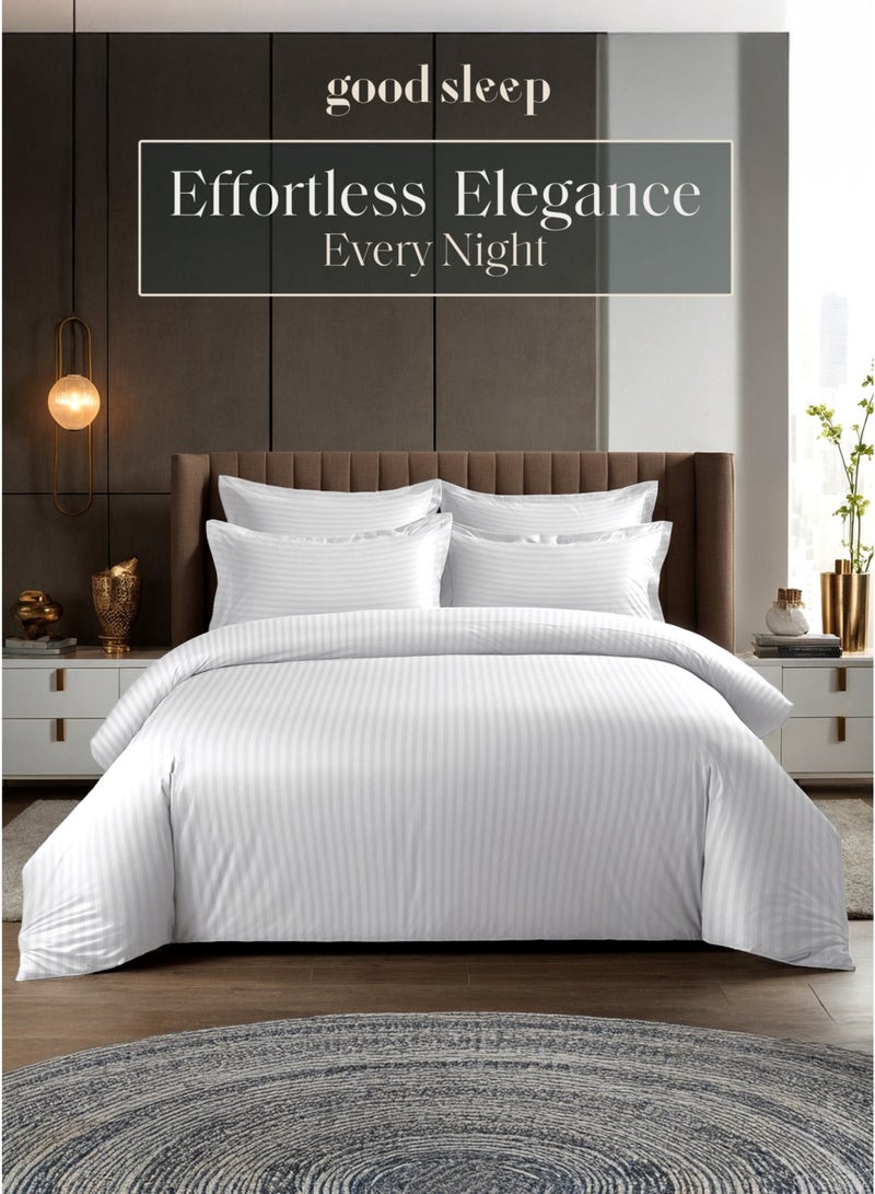 Good Sleep Premium Striped Duvet Set – 6-Piece White | Queen Size 200x160 cm | Ultra-Soft, Wrinkle-Resistant & Made in Dubai | Includes Duvet Cover, Fitted Sheet & 4 Pillowcases - Image 3