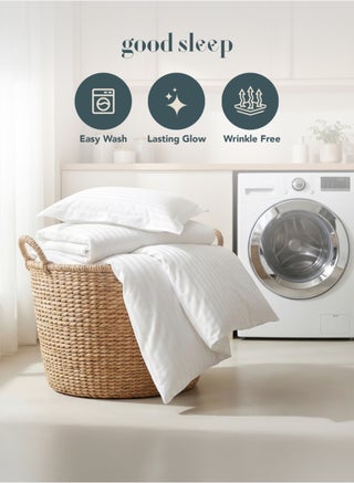 Good Sleep Queen Size Duvet Cover Set | 6 Piece | 200x230 cm | White Striped | Duvet Cover with Deep-Pocket Fitted Sheet & 4 Pillowcases | Ultra-Soft Fabric, Wrinkle-Free | Made in Dubai