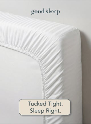 Good Sleep Queen Size Duvet Cover Set | 6 Piece | 200x230 cm | White Striped | Duvet Cover with Deep-Pocket Fitted Sheet & 4 Pillowcases | Ultra-Soft Fabric, Wrinkle-Free | Made in Dubai
