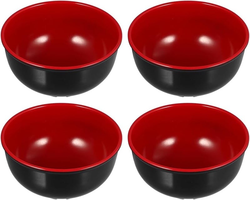 Hemoton 4Pcs Ramen Bowls Set 5 Inch Red Black Japanese Style Soup and Noodle Bowls Lightweight and Dishwasher Safe for Kitchen Use - Image 1