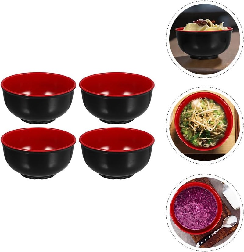 Hemoton 4Pcs Ramen Bowls Set 5 Inch Red Black Japanese Style Soup and Noodle Bowls Lightweight and Dishwasher Safe for Kitchen Use - Image 4
