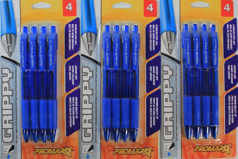 Promarx Grippy Set of 3 (4 Pack) Blue Ink Pens - (12 Pens Total) - Image 4